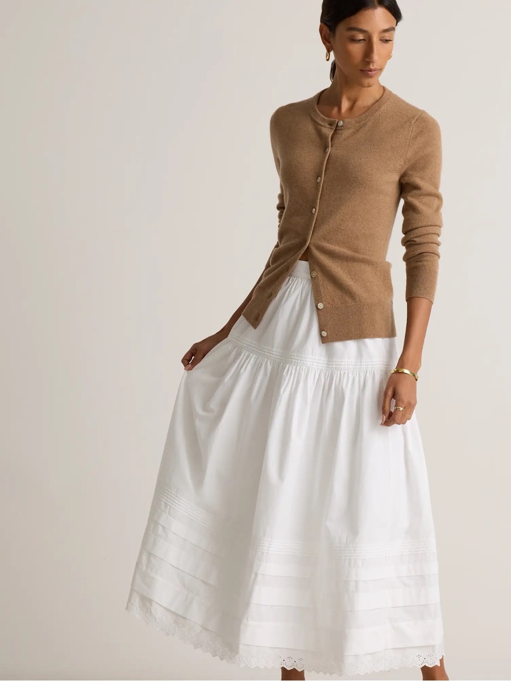 NEW Quince 100% Organic Cotton Poplin Pintuck Maxi Skirt Medium Classic White - Picture 3 of 7
